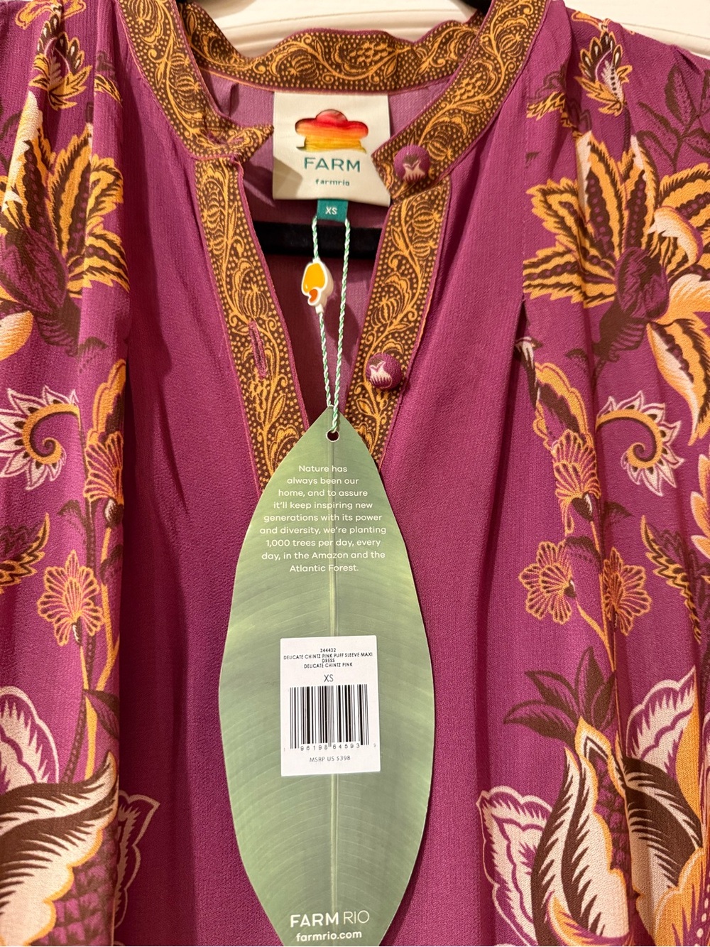 FARM Rio Plum Floral Embroidered Maxi Dress with Gold Accents - Picture 4 of 4